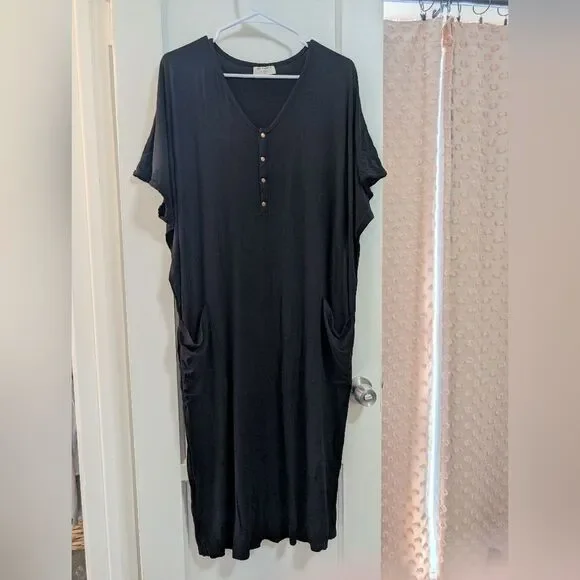 Dwell & Slumber Ribbed Ebony Cocoon Maternity Nursing Dress Size M/L Black - Picture 2 of 4